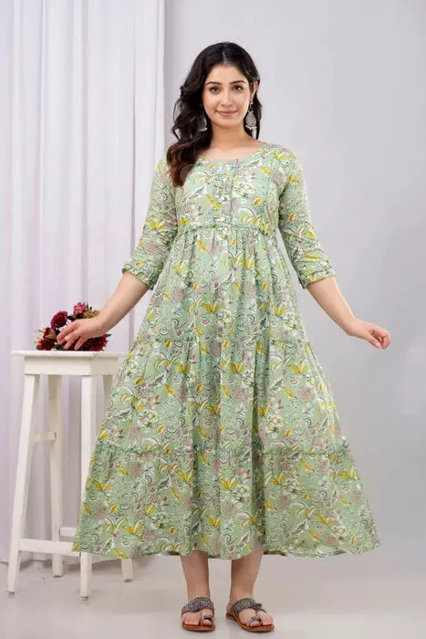 Soft Cotton Maternity Kurta - Floral Print & Feeding Zipper - HENAL