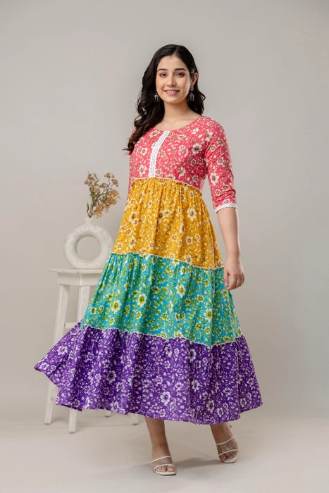 Henal Colorblock Pregnancy Dress in Pink, Yellow, Green, and Purple