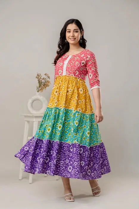 Henal Colorblock Pregnancy Dress in Pink, Yellow, Green, and Purple - HENAL