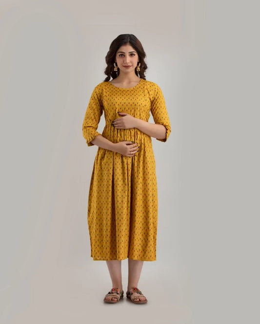 Mustard Butti Maternity Kurta
