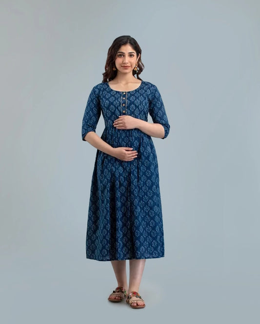 Indigo Blue Butti Maternity Kurta