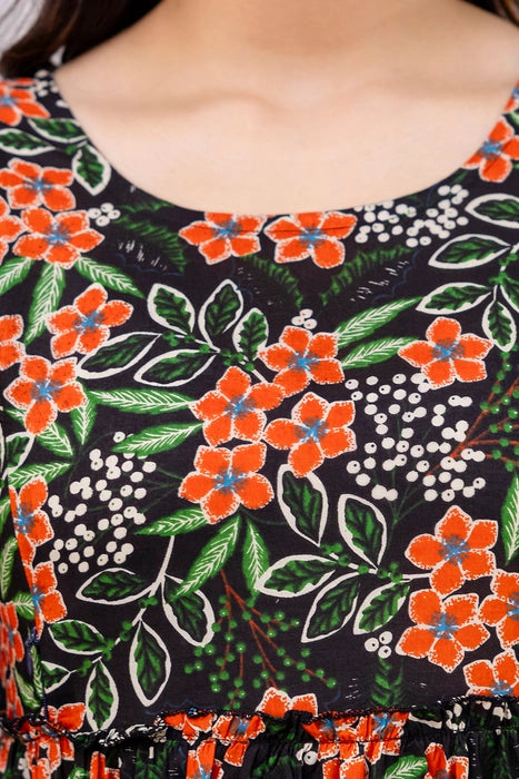 Henal Dark Green Floral Maternity Dress – Pure Cotton Comfort for Moms-to-Be