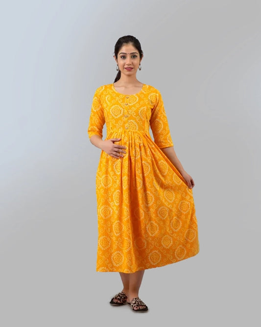 Yellow Bhande Maternity Kurta
