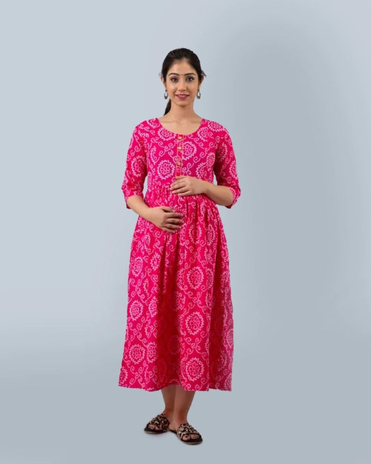 Pink Bhandej Maternity Kurta