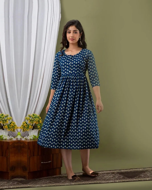 Teal Butti Printed Maternity Kurta