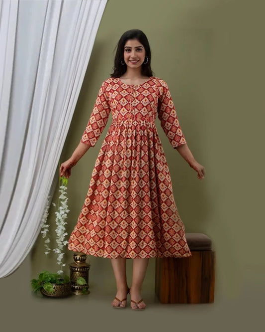Red Beige Maternity Kurta