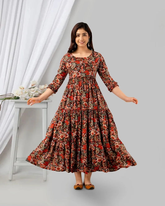 Maroon Flower Jall Maternity Kurta