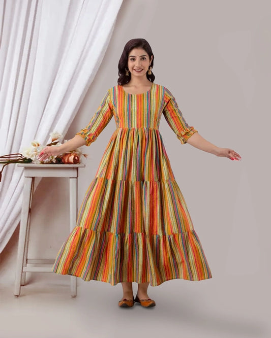 Henal Multicolor Striped Cotton Maternity Dress – Stylish & Comfortable