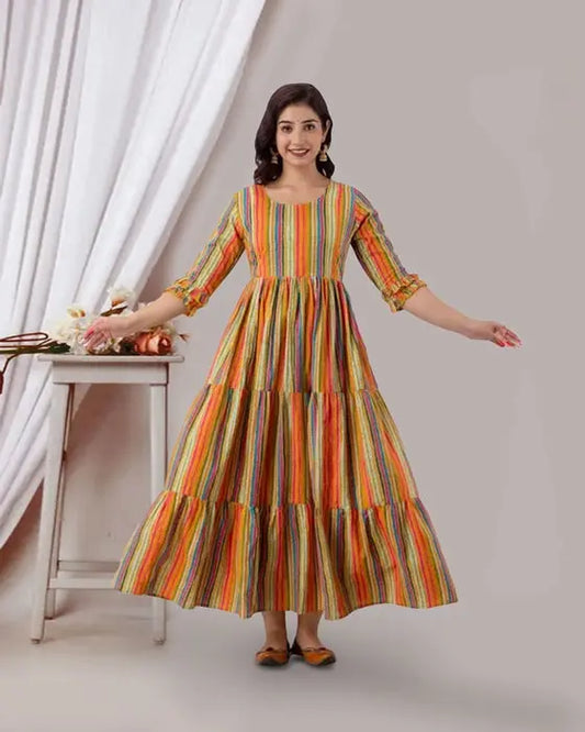 Henal Multicolor Striped Cotton Maternity Dress – Stylish & Comfortable - HENAL