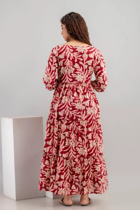 Henal Maroon Floral Cotton Maternity Maxi Dress – Stylish Comfort for Moms-to-Be