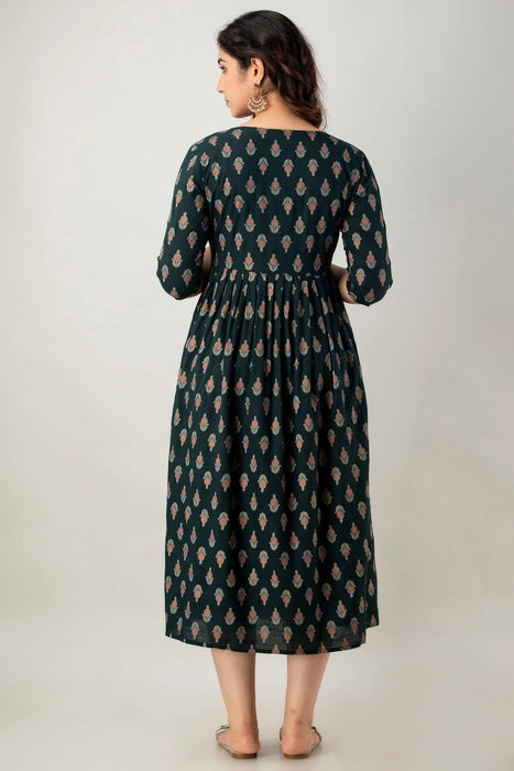 Green Gold Butti Maternity Kurta