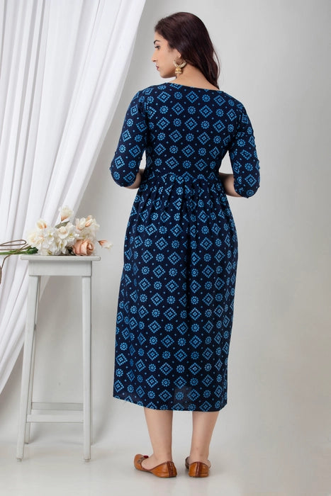 Blue Gold Printed Maternity Kurta