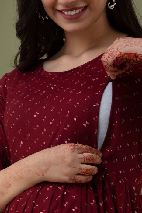 Maroon Gold Maternity Kurta