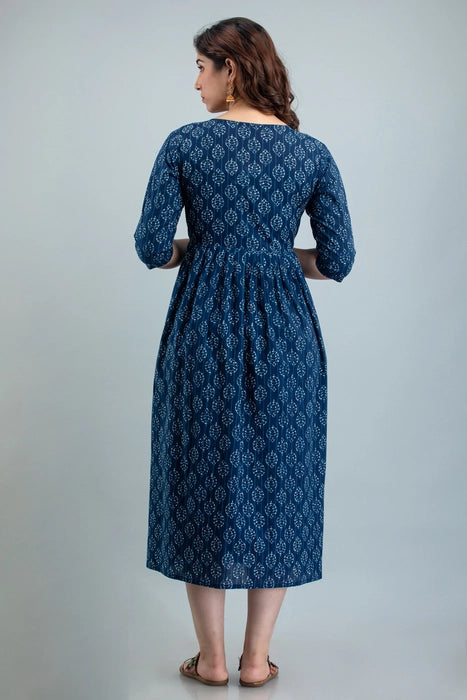 Indigo Blue Butti Maternity Kurta