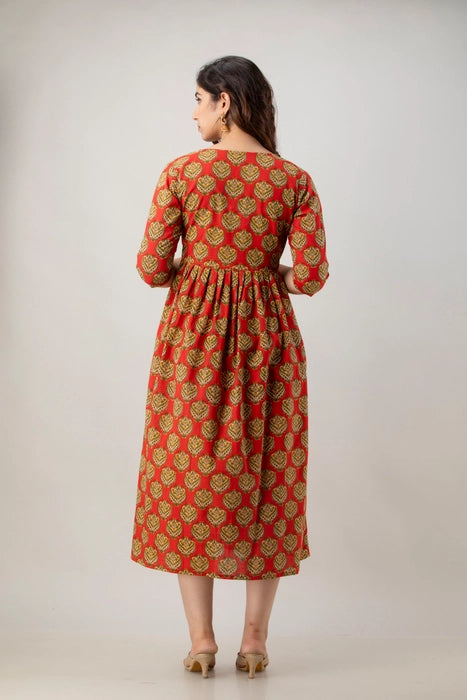 Orange Butta Printed Flear Kurta