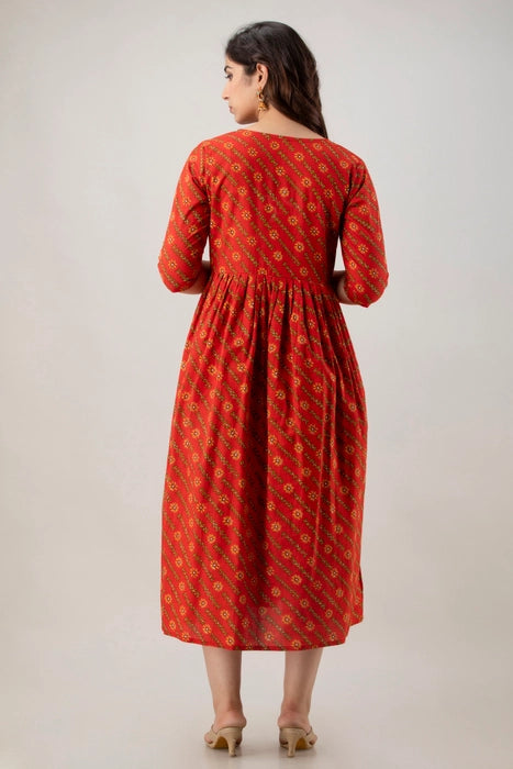 Orange Bell Printed Flared A-Line Kurta – Comfortable Cotton Blend, Ethnic Style