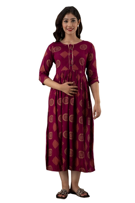 Wine Box Printed Maternity Kurta