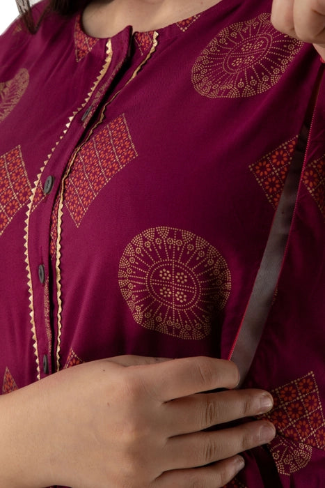 Wine Box Printed Maternity Kurta