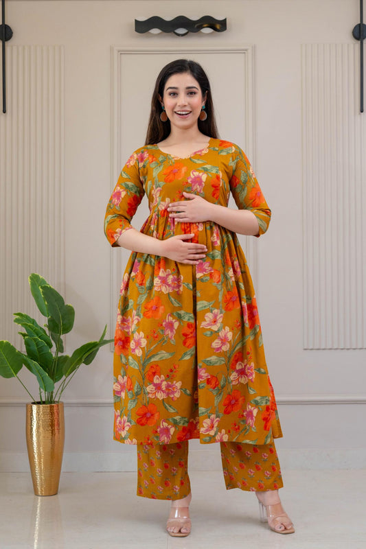 MUSTARD MATERNITY KURTA PALAZZO SET