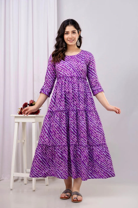 Henal Premium Purple Bandhani Cotton Maternity Dress – Soft & Stylish for Every Stage