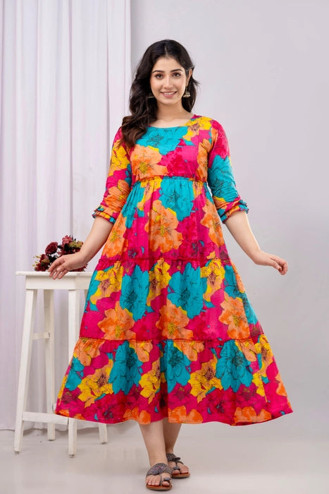 Henal Floral Maternity Dress – Vibrant Multicolor Maxi for Pregnancy & Nursing Comfort
