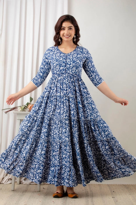 HENAL Women's Rayon Maternity Gown Pregnancy Casual Long Sleeve Dual Zipped for Feeding Nursing Maternity Comfort Gown Kurti(Blue)