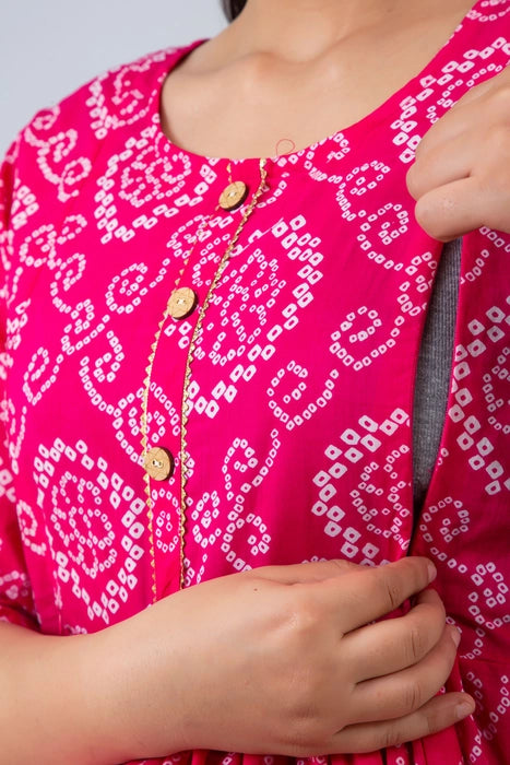 Pink Bhandej Maternity Kurta