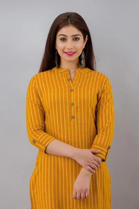 Mustard Line Kurta
