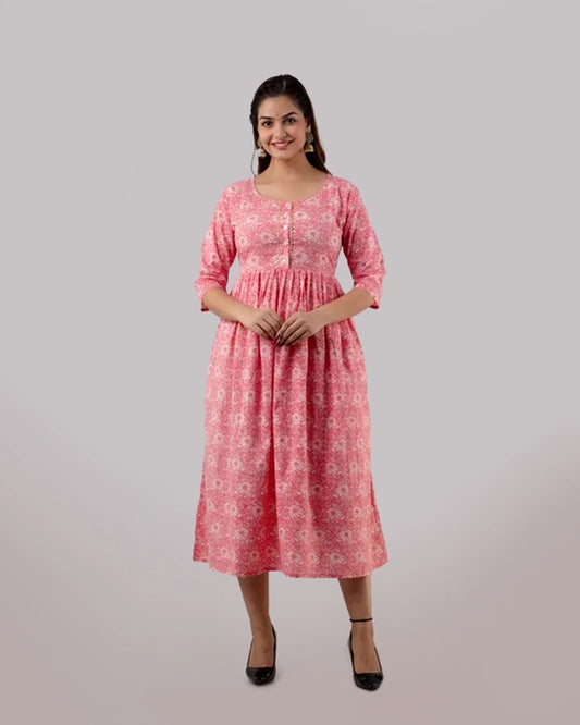 PINK WHITE FLOWER KURTA
