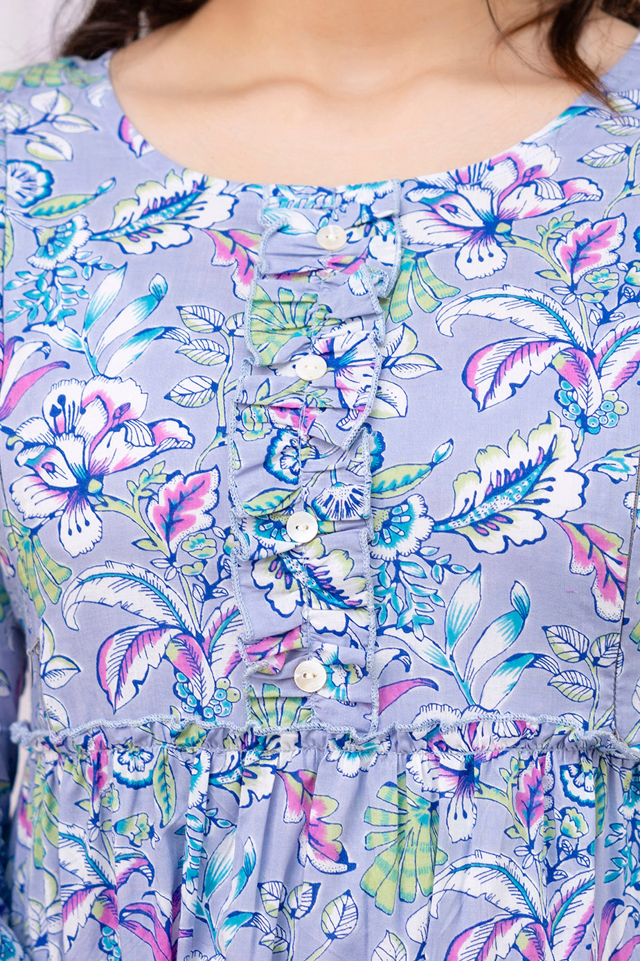 Lavender Floral Pure Cotton Maternity Dress | Feeding Friendly Comfortable Pregnancy Wear - HENAL