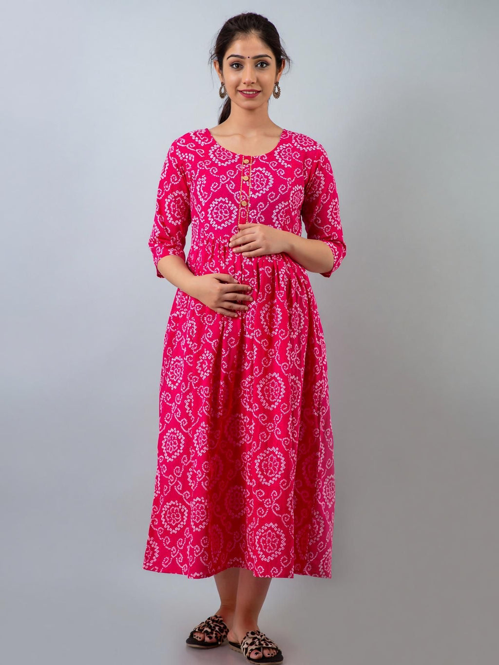 Henal Women Printed Flared Kurta (Pink)