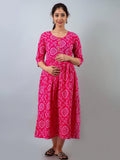 Henal Women Printed Flared Kurta (Pink)
