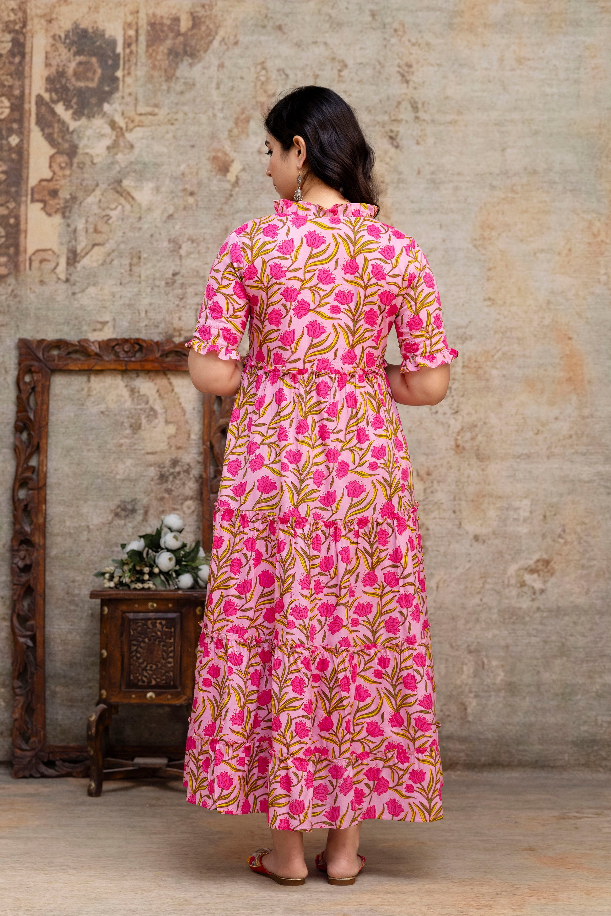 Pink Floral Pure Rayon Maternity Dress | Feeding Friendly Comfortable Pregnancy Wear for Women - HENAL