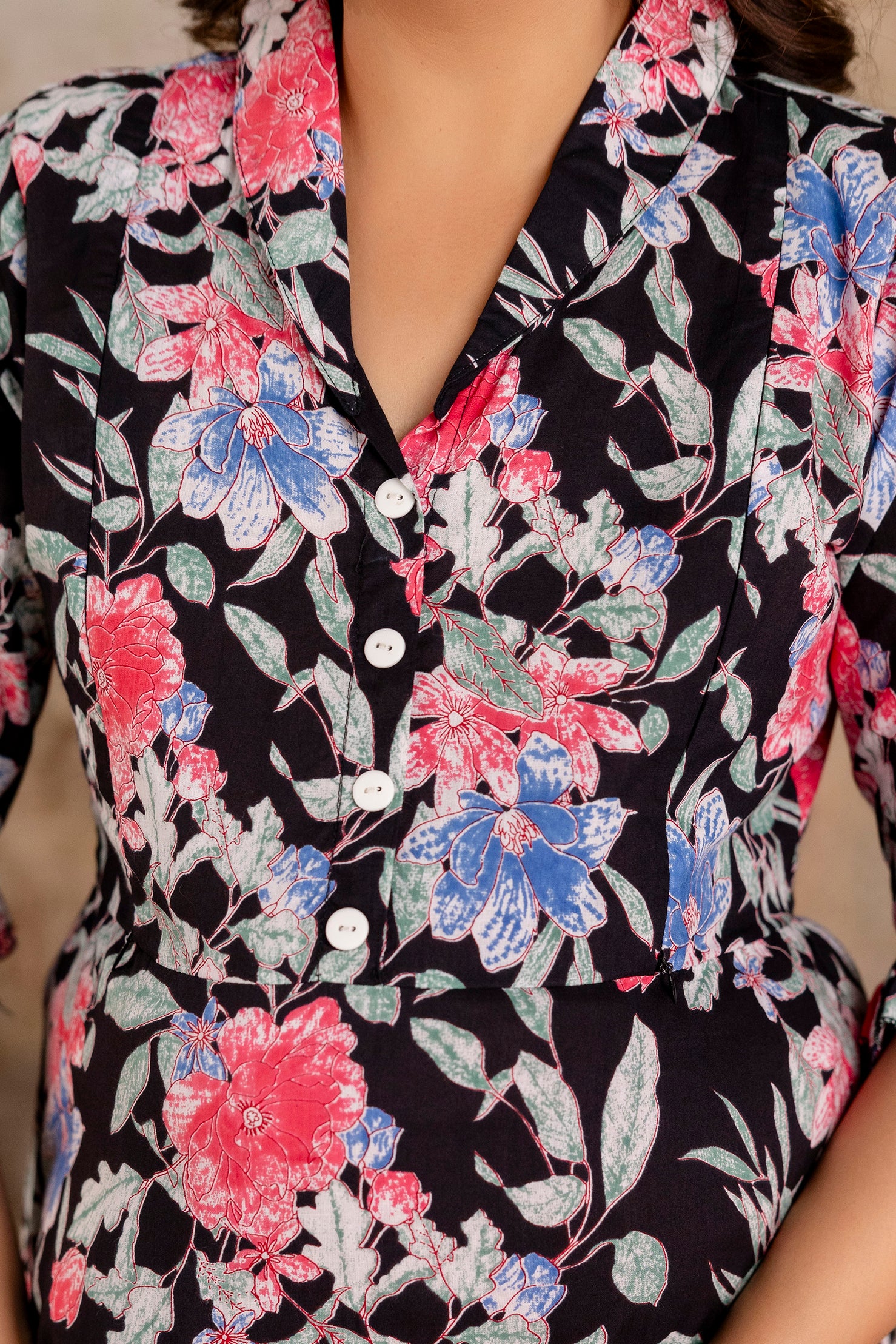 Black Floral Pure Cotton Maternity Dress | Feeding Friendly Comfortable Pregnancy Wear for Women - HENAL