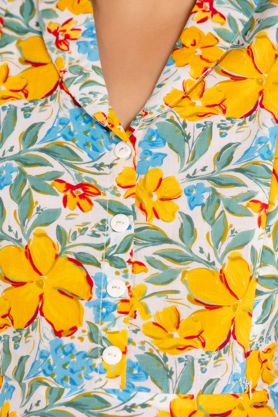 Yellow Floral Pure Cotton Maternity Dress | Feeding Friendly Comfortable Pregnancy Wear - HENAL