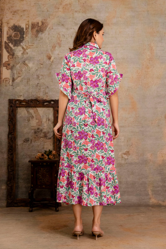Multicolor Floral Pure Cotton Maternity Dress | Feeding Friendly Comfortable Pregnancy Wear - HENAL