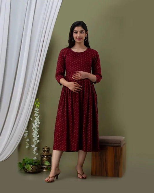 Maroon Gold Maternity Kurta