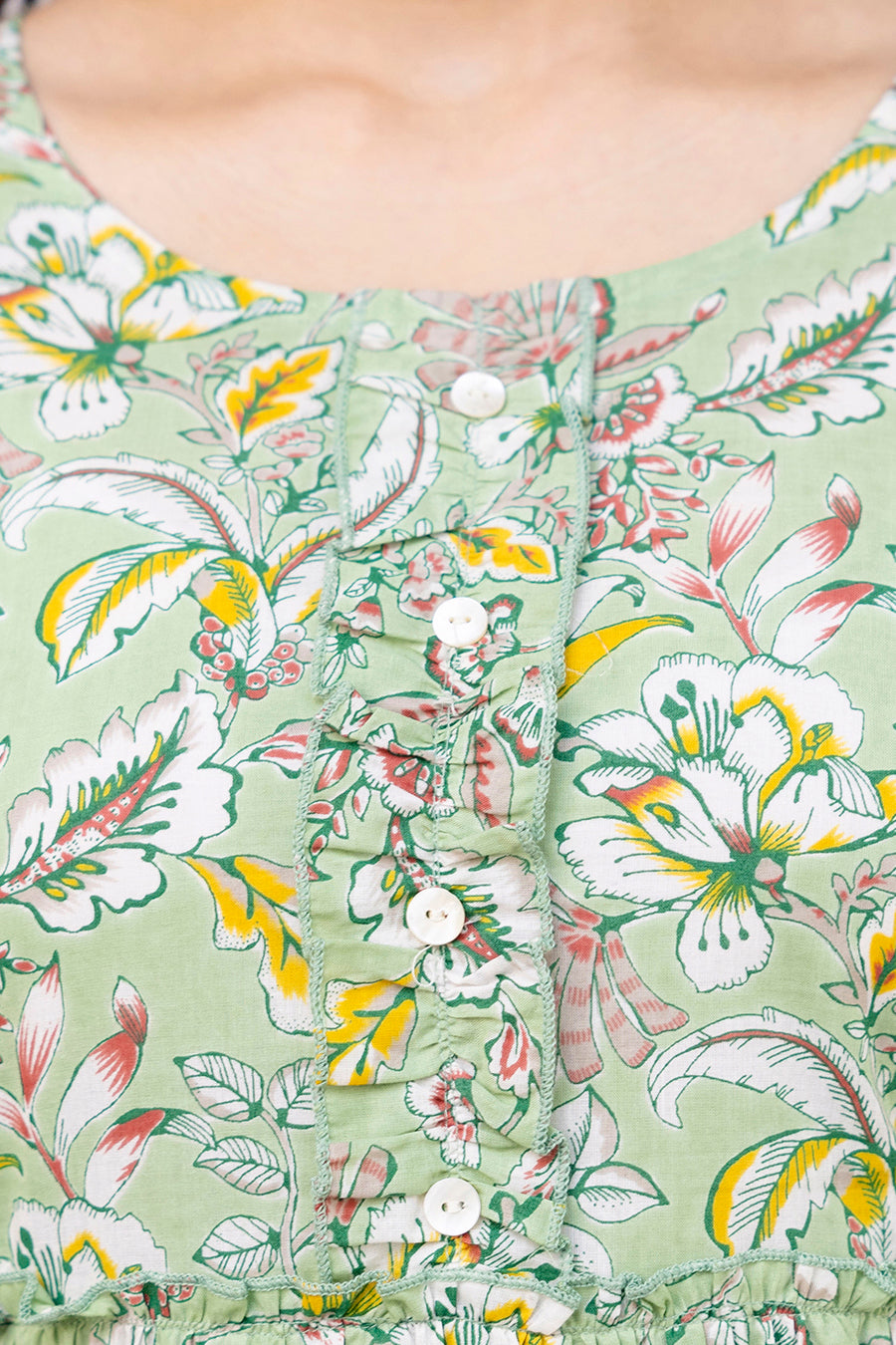 Pure Cotton Green Printed Maternity Long Dress | Soft & Breathable Nursing Wear for Women - HENAL