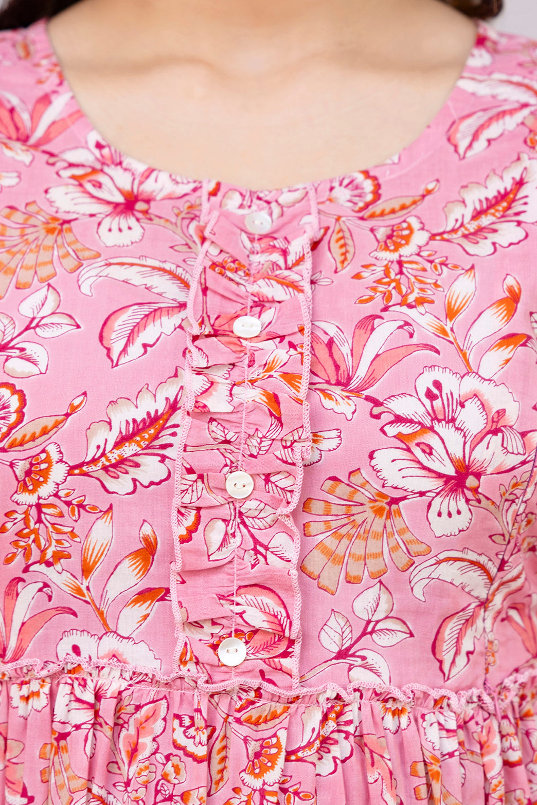 Pink Floral Pure Cotton Maternity Dress | Feeding Friendly Comfortable Pregnancy Wear - HENAL