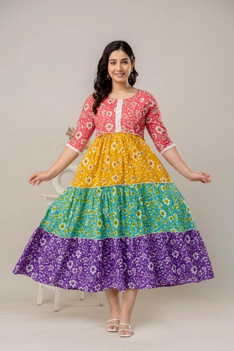 Henal Colorblock Pregnancy Dress in Pink, Yellow, Green, and Purple