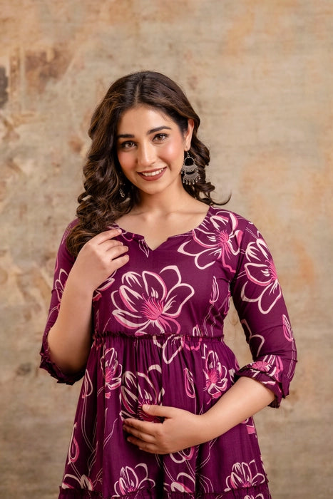Henal Floral Print Maternity Dress – Plum Purple