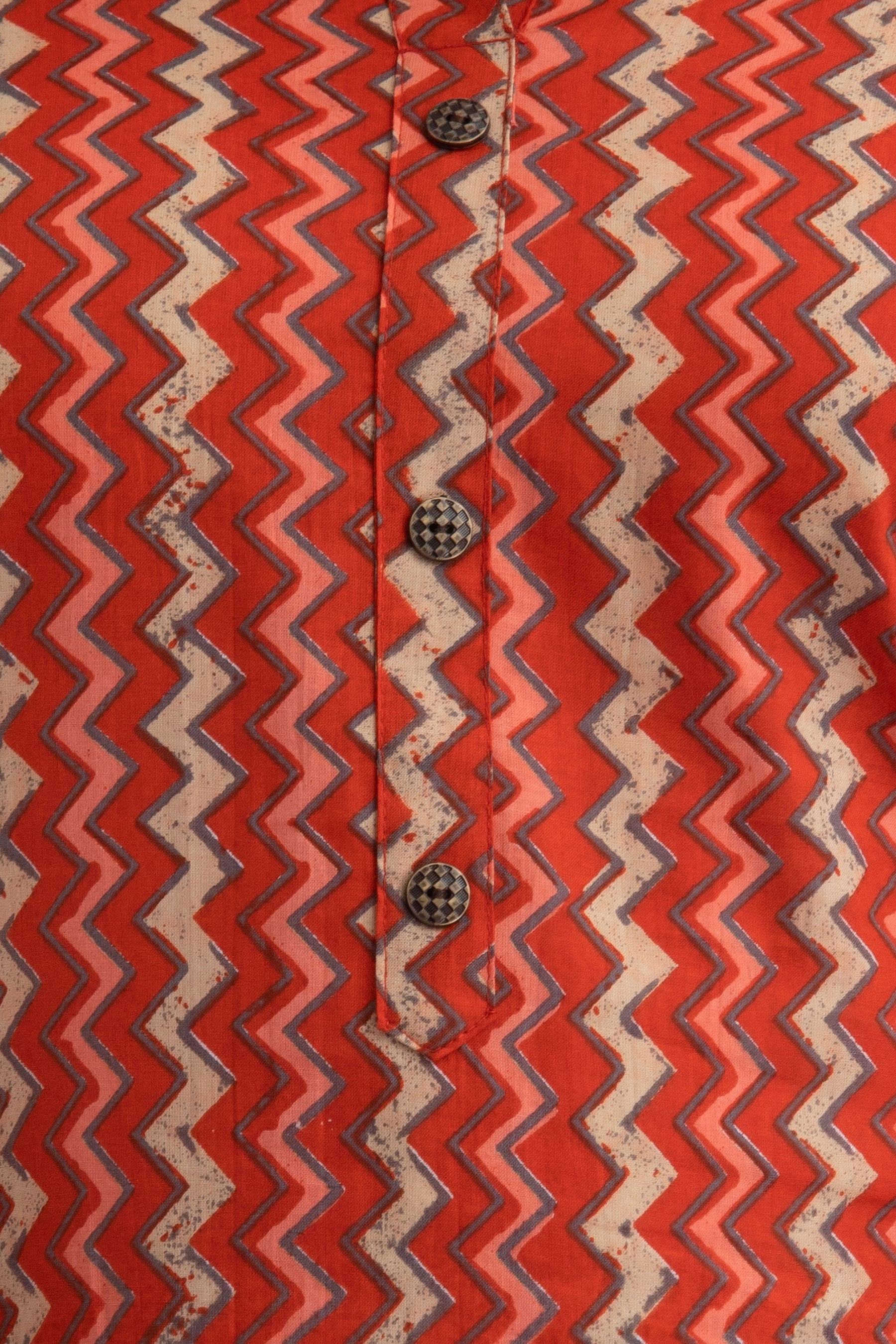 Rust Orange Zigzag Printed Cotton Straight Kurta for Women - HENAL