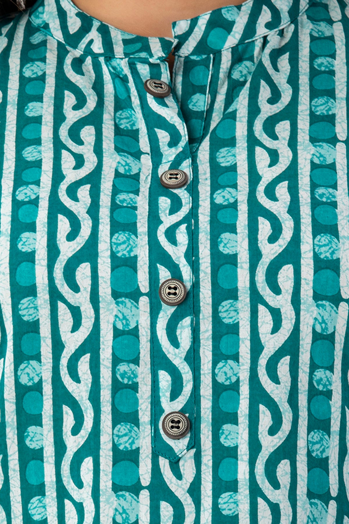 Teal Green Printed Cotton Straight Kurta for Women - HENAL