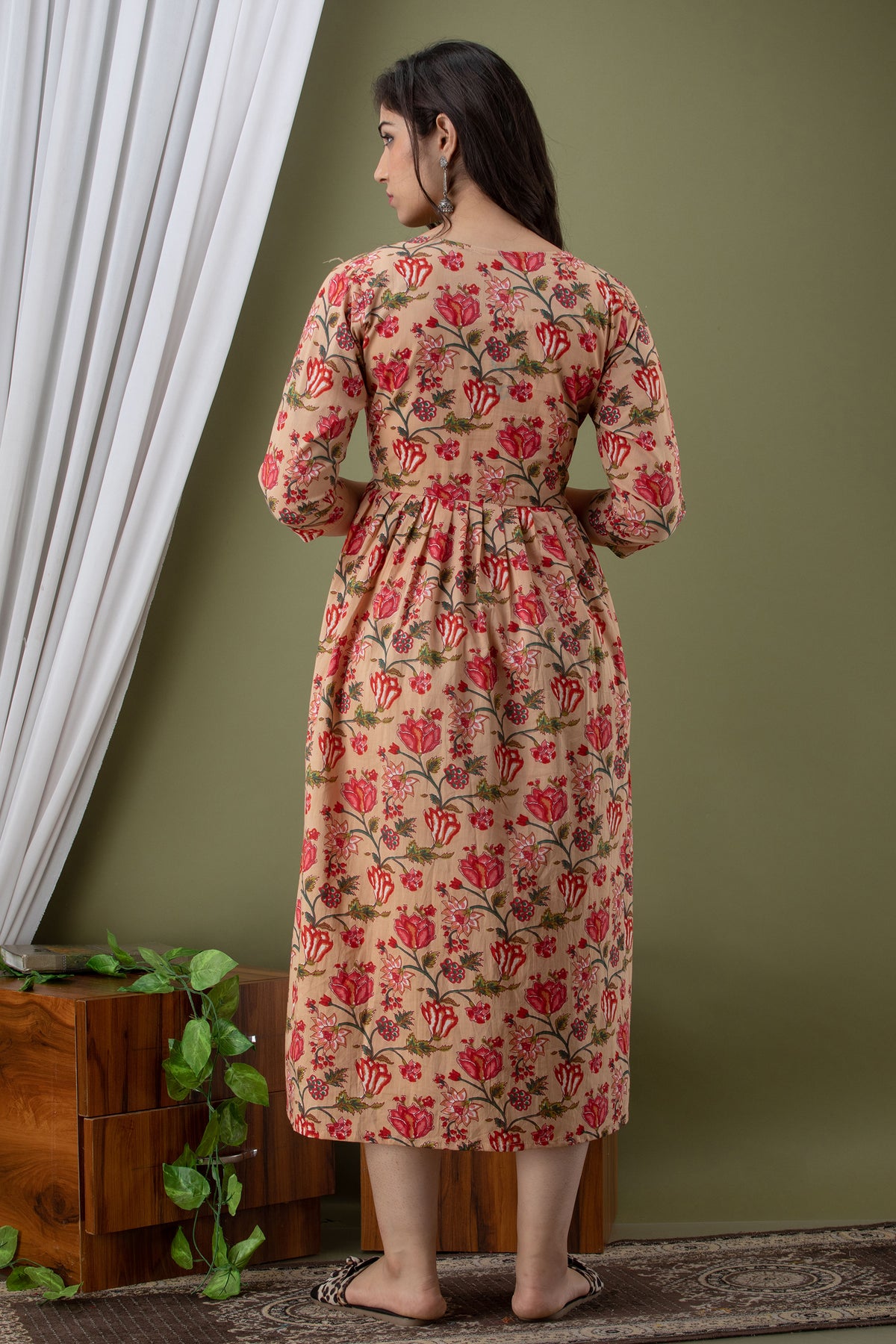 Beige Fit & Flare Midi Maternity Dress