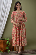 Beige Fit & Flare Midi Maternity Dress