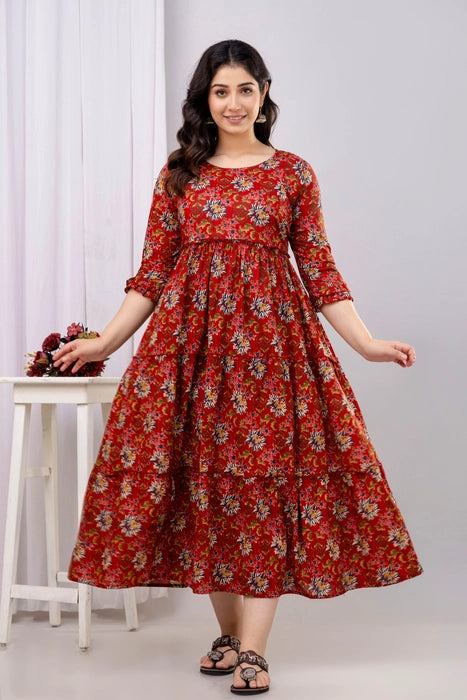 Red Floral Anarkali Maxi Dress – Graceful Ethnic Wear for Every Occasion