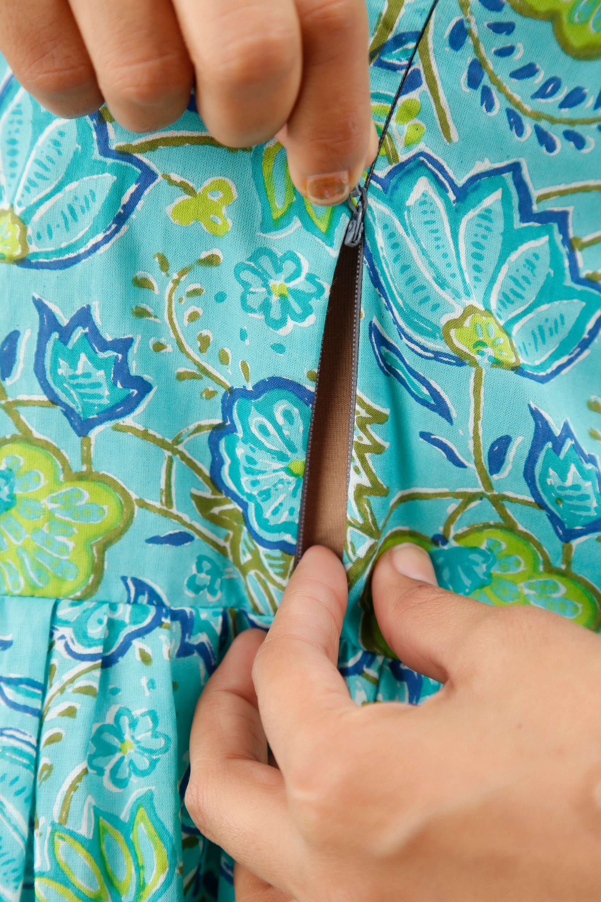 Turquoise Floral Printed Cotton Maternity Dress | Soft & Comfortable Pregnancy Wear - HENAL