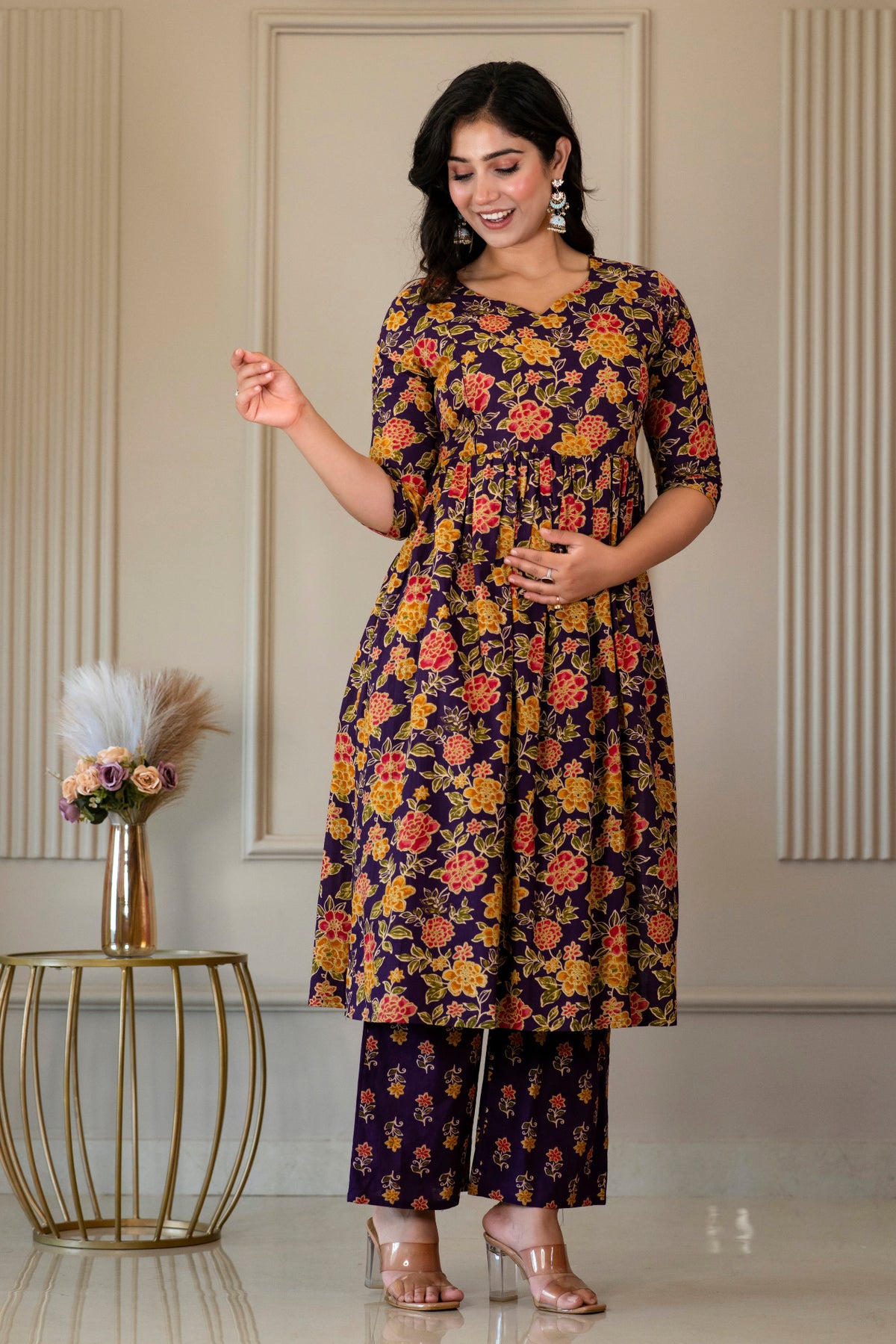 HENAL purple floral kurta and palazzo set
