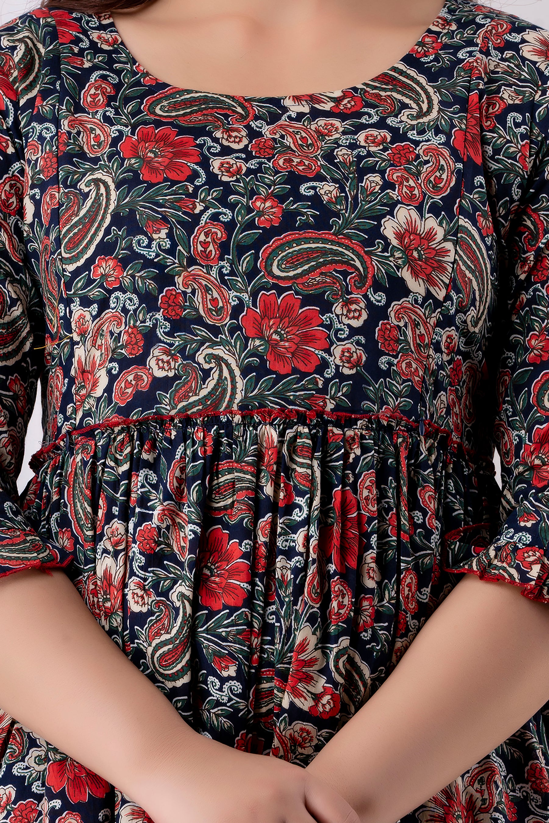 Dark Floral Printed Cotton Maternity Dress | Feeding Friendly Pregnancy Wear - HENAL