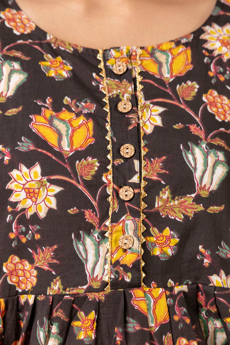 Brown Floral Print Cotton Maternity Dress | Feeding Friendly Pregnancy Wear - HENAL